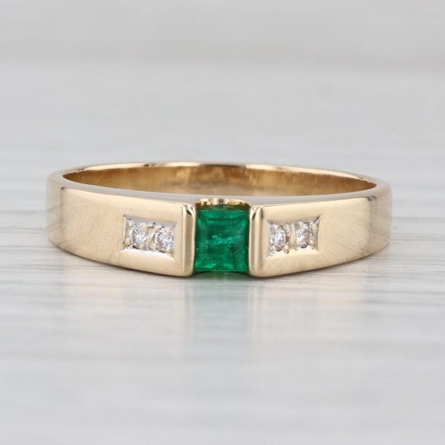 Metal 0.29ctw Emerald Diamond Ring 14k Yellow Gold Size 8.5 Engagement Stackable For Sale - Image 7 of 8