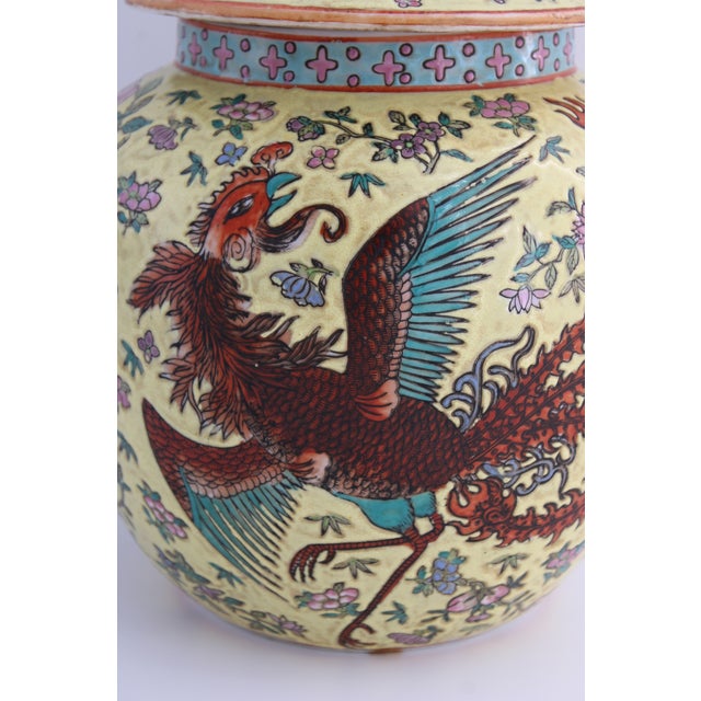 Ceramic Lge Famille Juane Chinese Porcelain Ginger Jar W/ Dragon & Phoenix, Qing MCM For Sale - Image 7 of 10