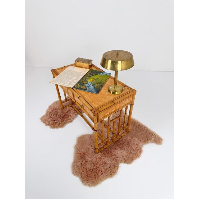 Mid-Century Modern Italian Bamboo, Cane and Rattan Console Desk, 1970s For Sale - Image 6 of 18