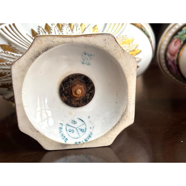 Gorgeous Antique Pair of Ferdinand Bing & Co. Tazze-(French-Early 20th C. With Gilt Accents and Floral Motif 6 1/4 In. H., 9 In. W., 5 1/2 In. D. For Sale - Image 9 of 12