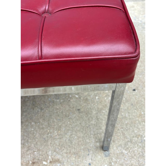 Florence Knoll for Knoll Ox-Blood Red 60" Leather and Chrome Bench. Very nice shape. Two Benches available! one has one...
