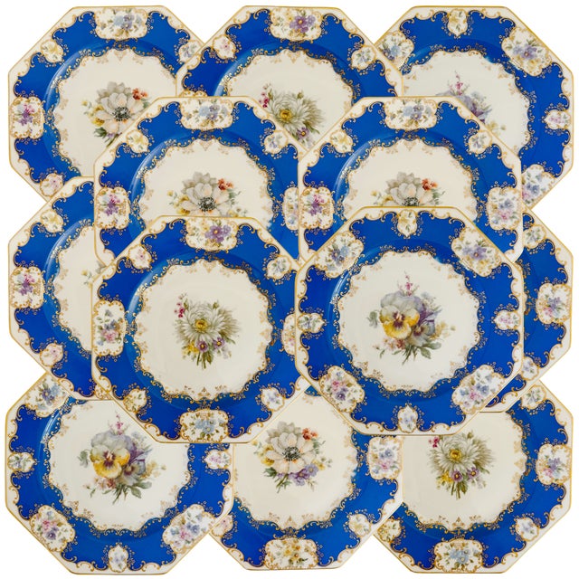 Antique Rosenthal Cobalt Blue & Gilt Octagonal Floral Dinner Plates - Set of 12 For Sale - Image 13 of 13