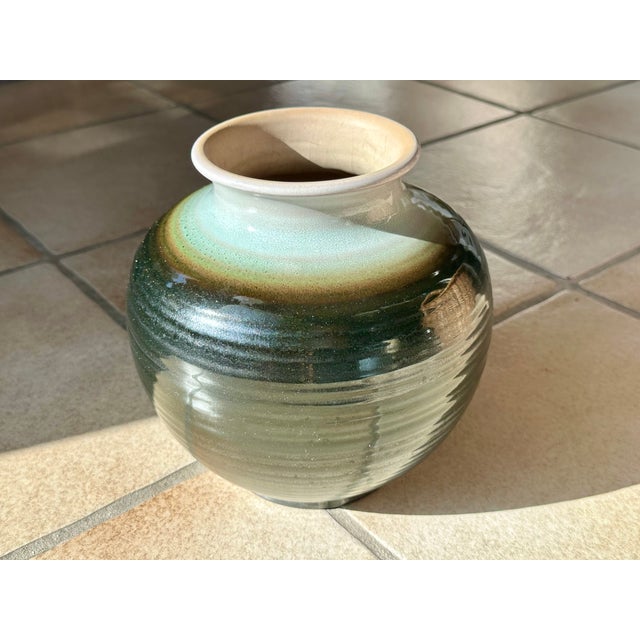 Sculptural Celadon and Iron Oxide Glazed Ceramic Art Vase by Martha Katzer for Karlsruher Majolika, Germany, 1940s For Sale - Image 10 of 15