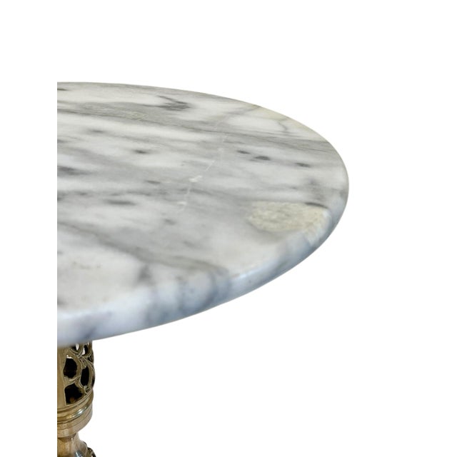 Mid 20th Century Vintage French Style Marble Top Brass Filigree Base Cocktail Table For Sale - Image 5 of 14