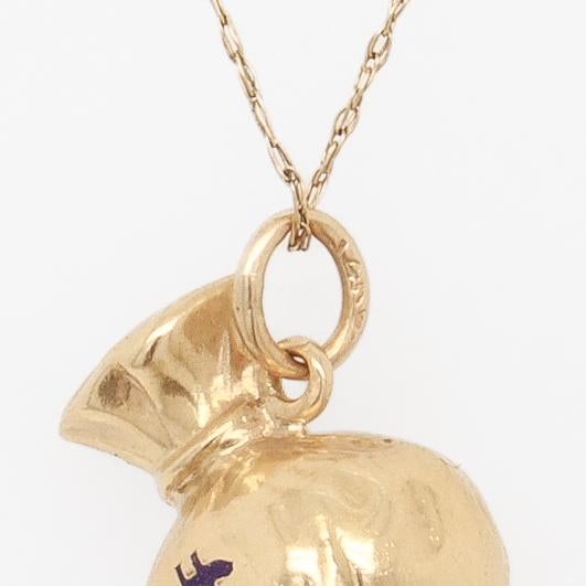 Mid-Century 14k Gold & Enamel Money Bag Charm for a Bracelet For Sale - Image 11 of 11
