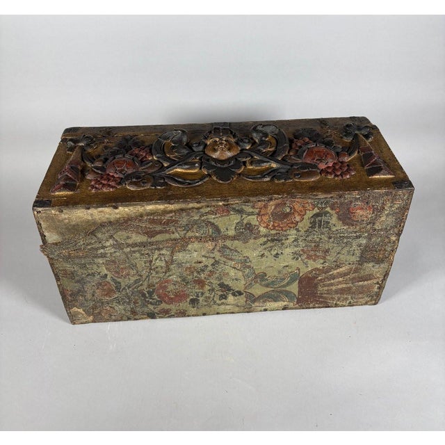 Wood Polychrome carved wooden chest, 16th century, France For Sale - Image 7 of 8