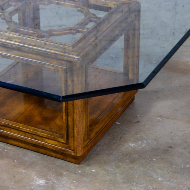 Late 20th Century Chinoiserie Oak Cube Coffee Table W/Glass Top Sketchbook Collection by Drexel Heritage For Sale - Image 10 of 18