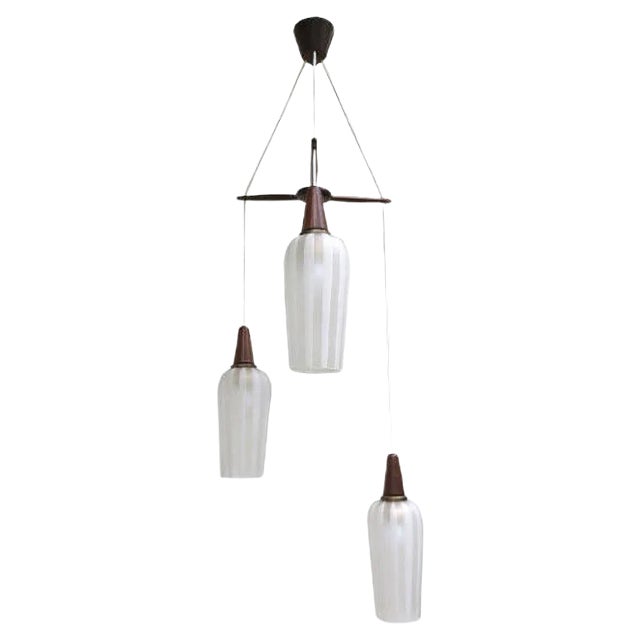 Scandinavian Teak, Brass & Glass Cascade Light, 1960s For Sale