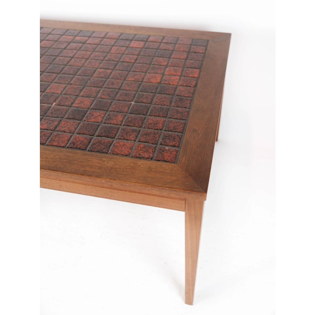 Coffee Table in Teak with Red Tiles of Danish Design, 1960s For Sale - Image 3 of 14