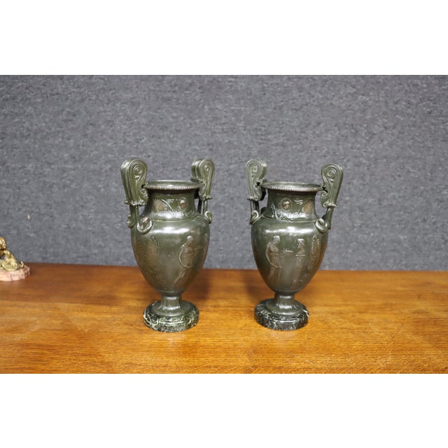 Circa 1850 Italian Neoclassical Bronze Grand Tour Urns, Pair For Sale - Image 10 of 11