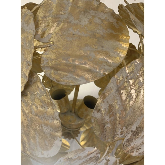 Contemporary Gold-Leaf and White Leaves Sphere Suspension Pendant For Sale - Image 6 of 8