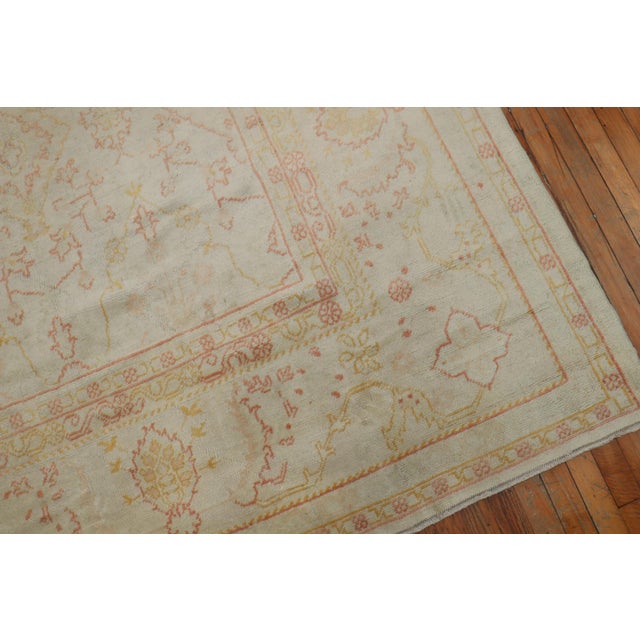 Feminine Pale Cream Antique Turkish Oushak Rug, 20th Century For Sale - Image 4 of 18