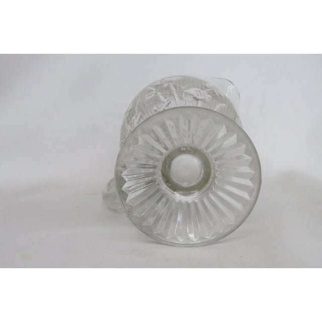 Glass Jeannette Iris and Herringbone Footed Pitcher Clear Glass Embossed Design 4863b For Sale - Image 7 of 15