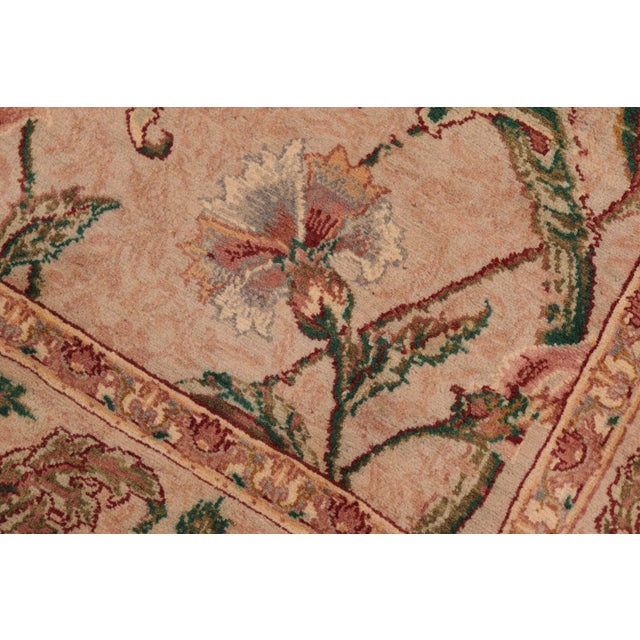 Shabby Chic Floral Sunflower 1990's Pak-Persian Taupe/Green Wool Rug - 5'11'' X 10'1'' For Sale - Image 3 of 9