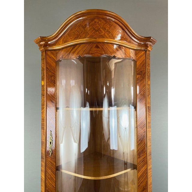 Brown 20th Century Corner Marquetry Display Cabinet, 1890s For Sale - Image 8 of 12
