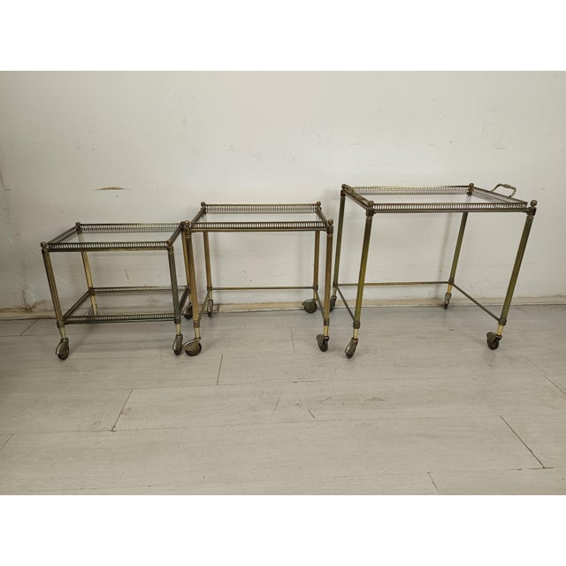 1970s Vintage Gold Brass Nesting Tables, 1970s, Set of 3 For Sale - Image 5 of 16