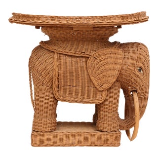 Vintage Rattan Wicker Elephant Side Table For Sale