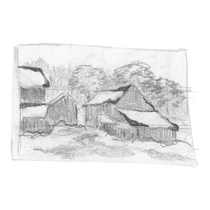 1980s John Reilly Barn Drawing