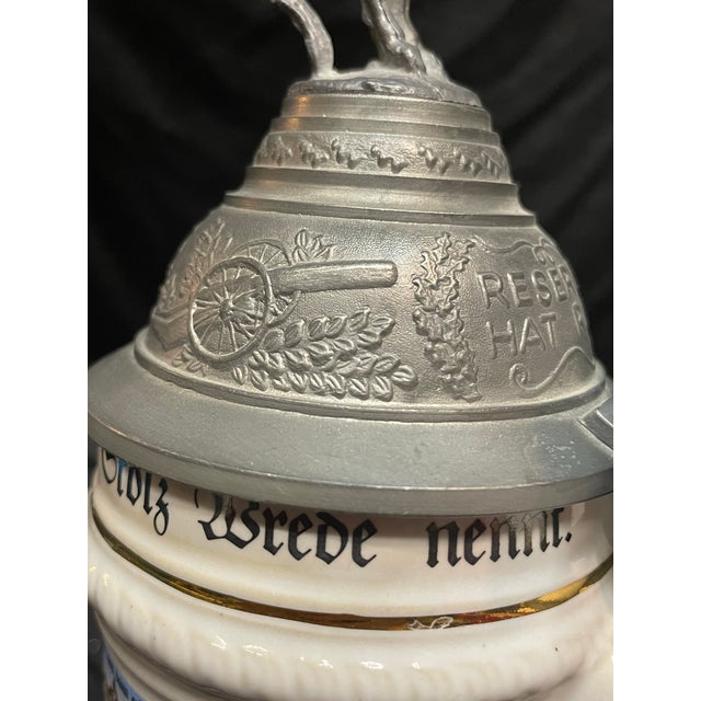 Traditional A Vintage Gerzit German Beer Stein With Elaborate Pewter Lid. For Sale - Image 3 of 12