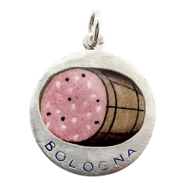 Vintage 800 Silver Hand Enameled Baloney Charm From Bologna For Sale