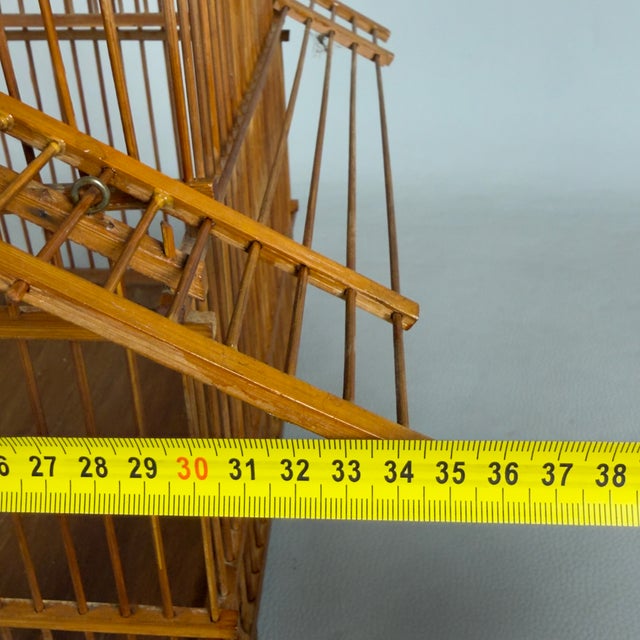 Vintage Architectural Pagoda Aviary Cage in Wood and Bamboo For Sale - Image 9 of 11