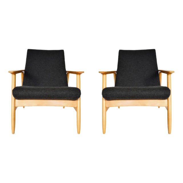 Set of Beech & Felt Armchairs by Valerija Ema Cukermaniene for Vilnius Furniture Factory, 1960s For Sale