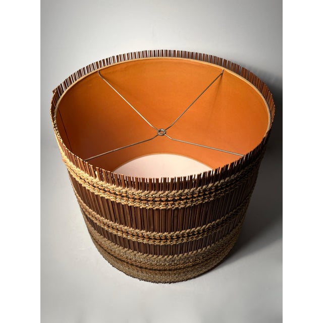 Tan Vintage Elaborate Hand Crafted Textile Drum Lamp Shade by Maria Kipp For Sale - Image 8 of 9