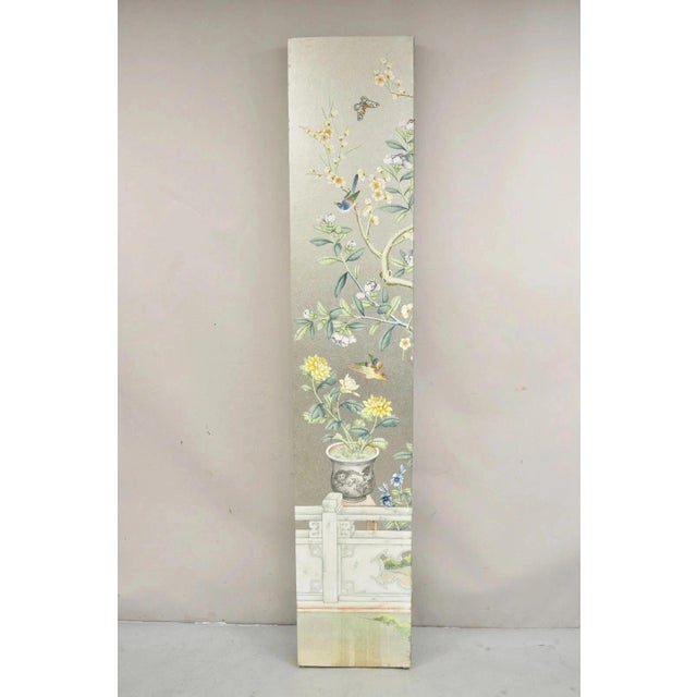 Vintage Chinoiserie Silver Leaf Birds Butterflies 4 Panel Screen Room Divider A For Sale - Image 12 of 15