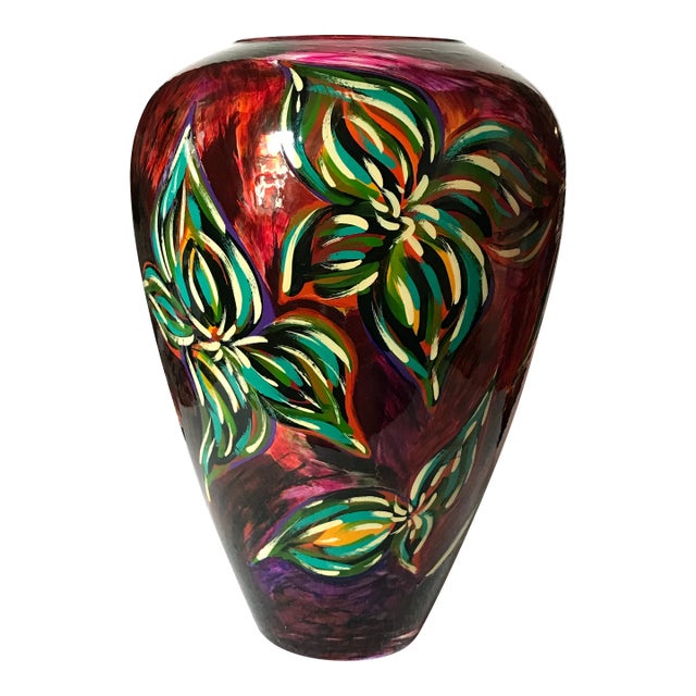 1990s Original Hand Painted Vase by Monique Nichols Signed and Numbered For Sale