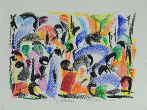 Françoise Galle, Abstract Genre Scene, 1940, Pastel on Paper