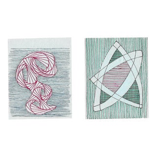 Pair of William Glen Davis Miniature Mid Century Drawings For Sale
