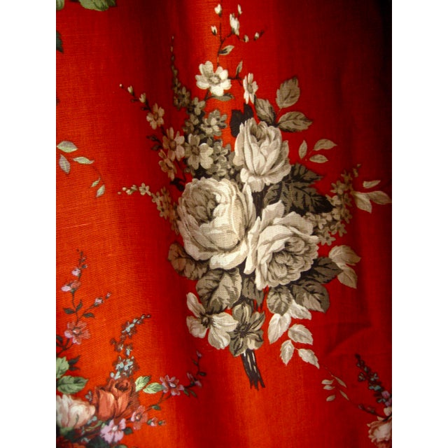 Peach French 1970 Pair of Floral Rust Linen Curtains For Sale - Image 8 of 13