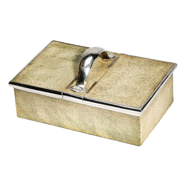 English Edwardian Antique Shagreen Leather Sterling Silver Cigar Box Tobacciana For Sale