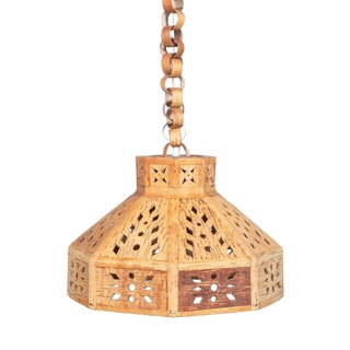 Japandi Wooden Hanging Lamp, 1960s For Sale