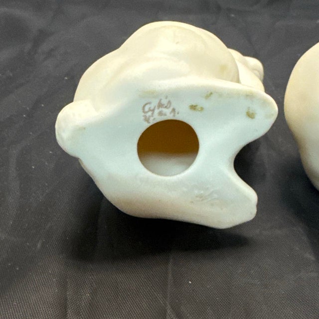 Cybis Bunny Figurines Mr Snowball & Bon Bon Bisque Porcelain Rabbit Set 1981 VTG For Sale - Image 4 of 12