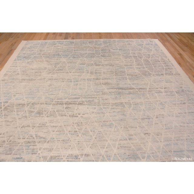 Beautiful Tribal Light Blue Moroccan Berber Beni Ourain Pattern Modern Area Rug, Country of origin: Central Asia, Circa...