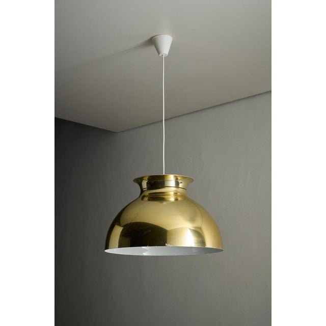Large Mid-Century Modern Gold Brass Tone Dome Pendant Light, 1970s For Sale - Image 11 of 12