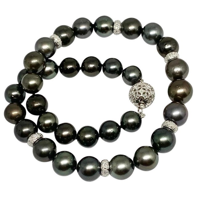 Fine Quality Tahitian Pearl Diamond Necklace 18k Gold 13.25 mm 17" Certified $24,500 914433 This is a Unique Custom Made...