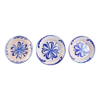 Antique Fajalauza Granada Blue and White Bowls, 1890s, Set of 3 For Sale