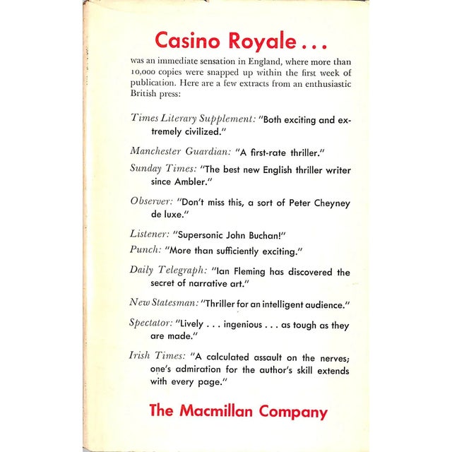 FLEMING, Ian [176] pp The Macmillan Company 1954 Second Printing 8 1/4" x 5 1/2" Jacket design by Leo Manso Casino Royale...