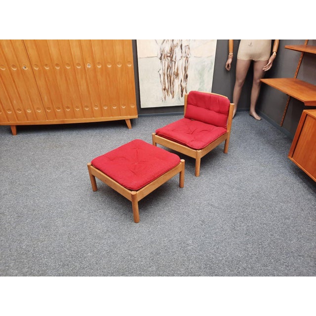 A very rare Lounge Chair and footstool by Jørgen Bækmark of Denmark. A lovely set from the 1960s. The seat and back...