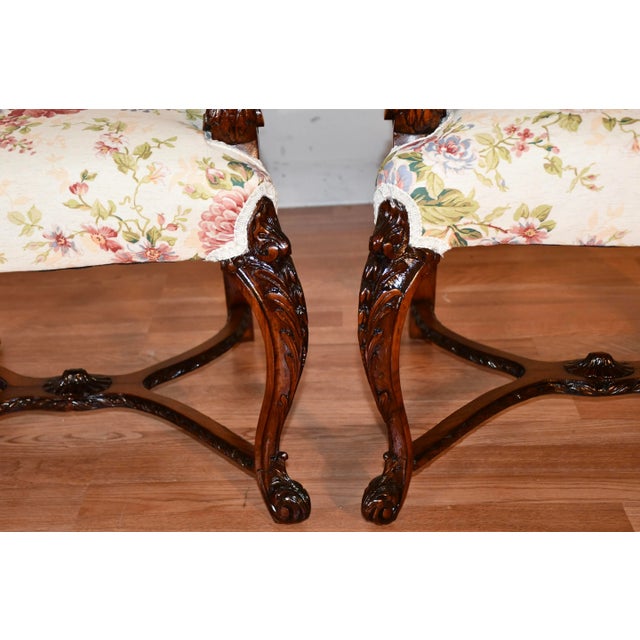 1900s Antique French Walnut Pair of Armchairs , Living Room Fireplace Chairs For Sale - Image 6 of 13