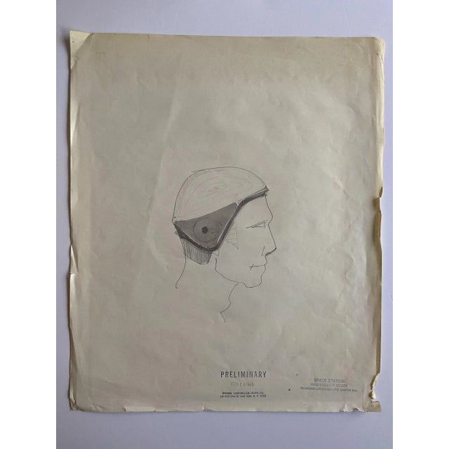 Raymond Loewy Raymond Loewy & William Snaith, Helmeted Man 1 for NASA, 1969, Pencil Drawing For Sale - Image 4 of 5