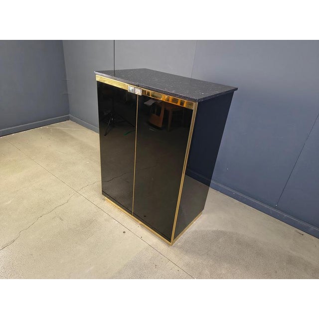 1970s Black Lacquer and Marble Bar in the style of Maison Jansen, 1970s For Sale - Image 5 of 12