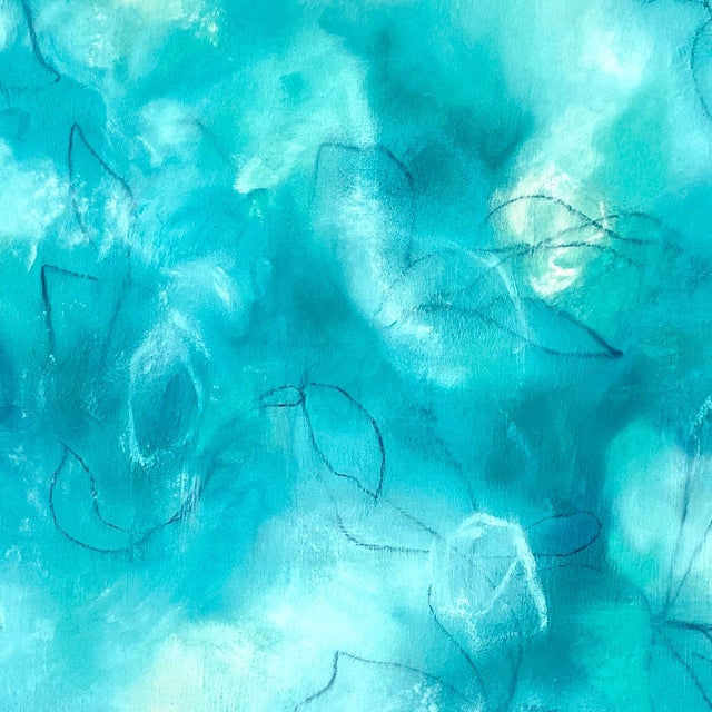 Abstract Midnight Wild Flowers - Blue Green Abstract Mixed Media Work on Paper by Sara Richardson For Sale - Image 3 of 6