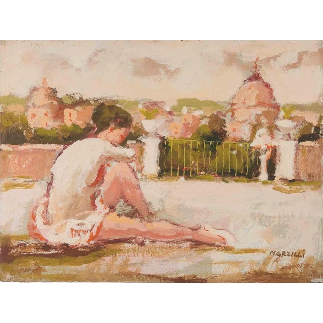 Franco Marzilli, Ballerina in Rome, Oil Painting, 1970s For Sale