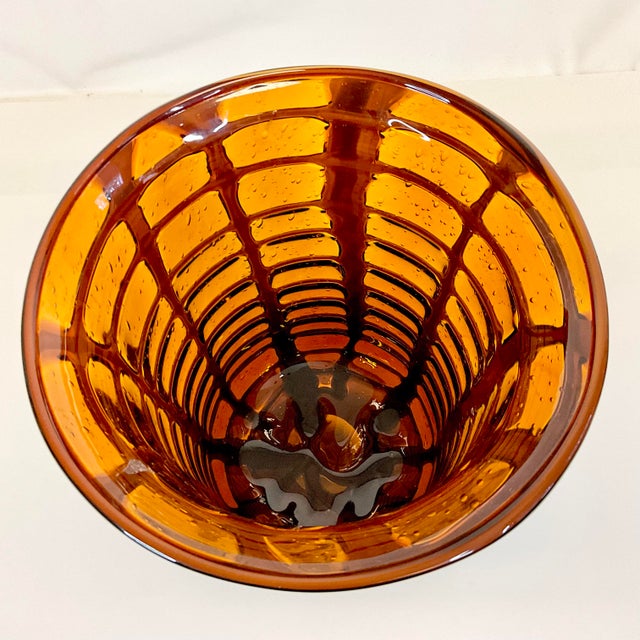 1970s Vintage Boho Chic Italian Style Blown Glass Vase With Opaque Grid Design Encased For Sale - Image 11 of 11