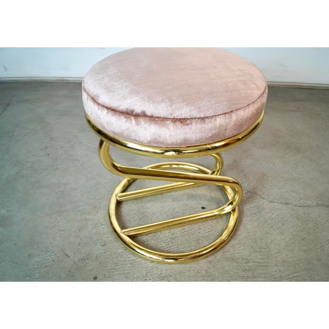 1980’s Art Deco Hollywood Regency Brass & Velvet Vanity Stool For Sale - Image 10 of 12