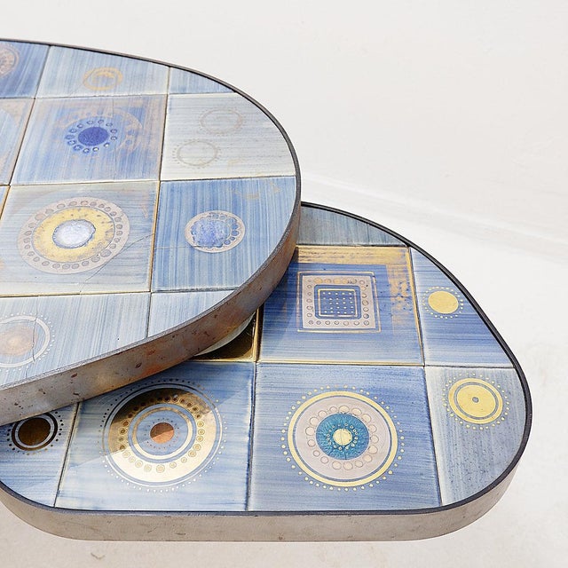 Blue Oval Coffee Table by Georges Pelletier for La Roue Vallauris, France, 1970 For Sale - Image 8 of 16