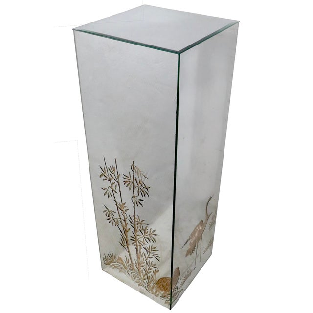Grosfeld House Hollywood RFegency Style Mirrored Pedestal With Gold Fold Cranes and Foliate For Sale - Image 4 of 7